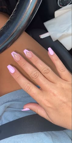 Acrylic Nails Coffin Tips Painted, Acrylics Ideas Simple, Simple Summer Coffin Acrylic Nails, Cute Nails Acrylic Coffin Purple, Simple Vacation Nails Coffin, Coffin Shaped Purple Nails, Coffin Style Nails Short Spring, Light Pink Acrylic Nails Coffin Designs, Nails That Go With A Purple Dress