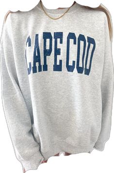 Cheap Crewneck Sweatshirt, Cape Cod Sweatshirt, Cozy Crew Neck T-shirt With Letter Print, Cozy Gray Tops With Letter Print, Cozy Oversized Tops With Letter Print, Cozy Gray Top With Letter Print, Cozy Gray Letter Print Top, Cozy Crew Neck Top With Letter Print, Trendy Sweatshirt Outfit