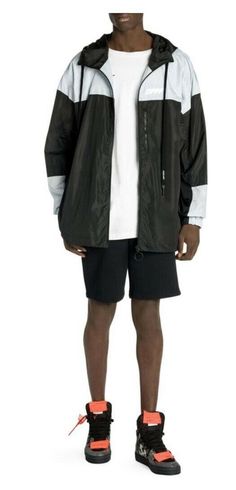 NWT Off-White c/o Virgil Abloh Two Tone Oversized Packable Windbreaker Black/Silver Size Small All Sales Final. No Returns or Exchanges Oversized White Windbreaker For Streetwear, Oversized Casual Windbreaker For Streetwear, White Oversized Sporty Windbreaker, Sporty White Oversized Windbreaker, White Oversized Sporty Outerwear, Oversized Urban Spring Windbreaker, Oversized Urban Windbreaker For Spring, Spring Urban Oversized Windbreaker, Oversized Spring Windbreaker For Streetwear