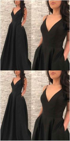 Vestido de Fiesta #vestido #fiesta #fiestas #MaryseFD Black Satin Prom Dress, Prom Dress Cheap, Prom Dress V Neck, V Neck Prom Dress, Prom Dress Long, Dress Graduation, Prom Dresses With Pockets, Prom Dresses 2019