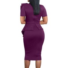 Purple Bow Knot Ruffle Hem Bodycon Pencil Dress Purple Fitted Short Sleeve Bodycon Dress, Purple Fitted Bodycon Dress With Short Sleeves, Ruffled Sheath Bodycon Dress For Work, Sheath Bodycon Dress With Ruffles For Work, Ruffled Fitted Bodycon Dress With Short Sleeves, Office Party Dress, Casual Dresses Plus Size, Cute Outfits With Jeans, Purple Bow