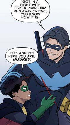 the batman and robin wayne are talking to each other in this comic strip with caption bubbles above them