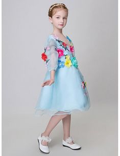 Short Sleeved Sweetheart Blue Pageant Dress with Colorful Flowers - GemGrace Blue Floral Embellished Summer Dresses, Multicolor Floral Embroidered Dress For Spring, Spring Multicolor Floral Embroidered Dress, Multicolor Floral Embroidery Dress For Spring, Multicolor Floral Embroidered Spring Dress, Blue Floral Applique Dress For Dress-up, Blue V-neck Floral Dress For Spring, Light Blue Floral Applique Summer Dress, Blue Floral V-neck Dress For Spring