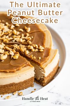 the ultimate peanut butter cheesecake on a white plate