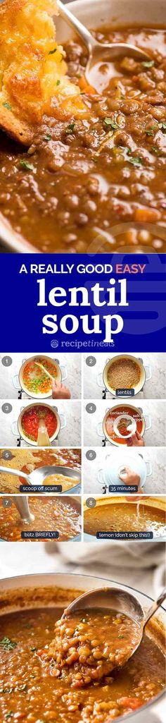 the recipe for lentil soup is shown here