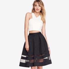 Express | Black High Waisted Skirt - Brand New With Tags! Elegant Cropped Skirt For Spring, Chic Full Mini Skirt For Day Out, Chic Full Skirt For Night Out, Chic Cropped Mini Skirt For Spring, Elegant Cropped Flowy Skirt, Black Cocktail Skirt For Spring, Sheer Midi Skirt, High Waisted Black Skirt, Skirts Midi High Waisted