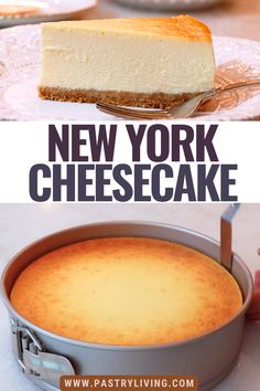 the new york cheesecake is ready to be eaten and put in the pan for consumption