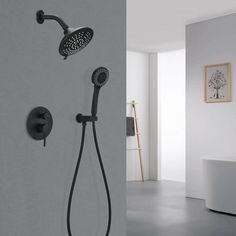 an image of a bathroom setting with shower head and hand shower faucet set