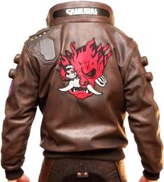 #ad Premium Handmade Cyberpunk 2077 Ultimate Gaming Samurai Bomber Cosplay Leather Jacket, Fashion Mens Jackets Gaming Cosplay, Cyberpunk Jacket, Brown Faux Leather Jacket, Custom Jacket, Halloween 2019, Cyberpunk 2077, Brown Leather Jacket, Jacket Design, Leather Jacket Men