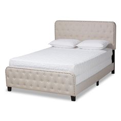 Baxton Studio Annalisa Modern Transitional Beige Fabric Upholstered Button Tufted Queen Size Panel Bed FredCo Fabric Panel Bed, Transitional Fabric, Studio Bed, Button Tufted Headboard, Queen Upholstered Bed, Beige Bed, Queen Panel Beds, Stylish Beds, Baxton Studio