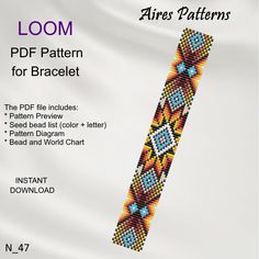 the loom pattern for bracelet is shown in multicolors and has an intricate design