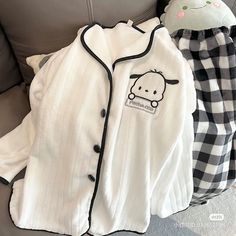 aesthetic pajama shirts pants outfit soft warm sleepwear comfy cotton cute set for sleeping lazy day set viral white checkered Fluffy Pajamas Aesthetic, Kawaii Home, Sanrio Clothes, Cute Pajama Sets, Suit Coat