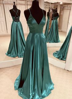 Green Satin Ball Dress, Long Silk Green Prom Dress, Green Satin Prom Dress, Satin Long Prom Dress, Green Formal Dresses, Graduation Dresses, Cute Prom Dresses, Backless Prom Dresses, Pretty Prom Dresses