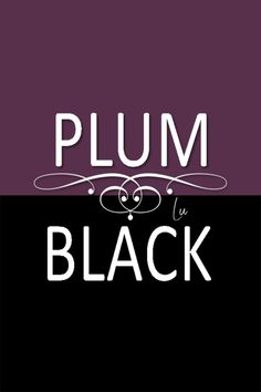 the word plum is written in white on a purple and black background