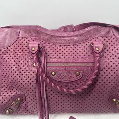 Description Color: Purple Pink Lambskin Leather Giant Gold-Tone Hardware Measurement L 24x H 15.5 X D 9cm Handle Drop 9cm The Shoulder Strap Drops 50 Cm Condition Pre-Owned The Exterior Leather Has Shown Minor Faded Areas. Wear On The Corners And Edges. The Handles Show Wear. The Interior Lining Is Clean. Would Rate 7-8/ 10 What Is Included The Bag Duster Mirror Pink Textured Leather Shoulder Bag For Travel, Pink Textured Leather Bag For Daily Use, Fancy Store, Bags Balenciaga, Mini City, Balenciaga Bag, City Bag, Lambskin Leather, Color Purple