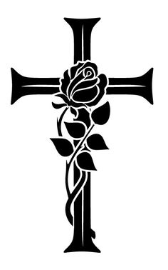 a cross with a rose on it