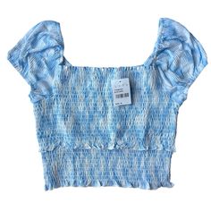 Lush Crop Top Smocked Shirt Blue Swirl Short Sleeve Square Neck. Nwt Please See Photos For Measurements And Details. Smocked Shirt, Blue Swirl, Square Neck, Smocking, Lush, Swirl, Blue White, Color Blue, Crop Top