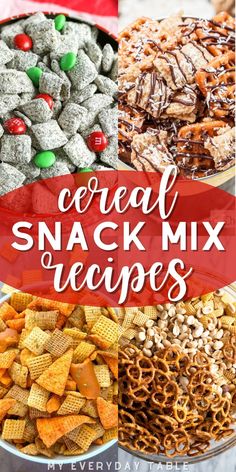 Plan your holiday or game day snack table with these delicious cereal snack mix recipes. These snack ideas include sweet, salty, and a bit of both. There are classic Chex mixes, muddy buddies, puppy chow, reindeer chow, and more! Try one of these creative snack mixes for Thanksgiving or Christmas! Recipes Using Chex Cereal, Holiday Snack Mixes, Chex Mix Recipes Original Traditional, Cereal Snack Mix Recipes, Holiday Snack Mix Ideas, Crispix Snack Mix Recipe, Chex Cereal Recipes, Christmas Chex Mix Recipe, Salty Chex Mix