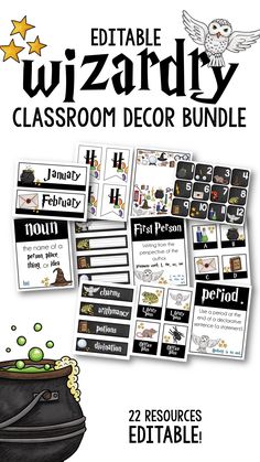 the wizard classroom decor bundle includes posters, labels and other items to help students learn how to