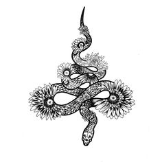 a drawing of a snake with flowers on it