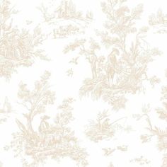 a white and beige wallpaper with toilers on it