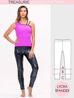 a woman wearing leggings and tank top, with the measurements shown below her