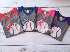 For your sweet baseball lover or maybe to cheer on a sibling we have these adorable raglan baseball shirts. Available on your choice of colored sleeve shirt. You can add personalization to the shirt as well. Please convo us to discuss color options and patterns you are looking for. When will this ship? How do the sizes run? Check the FAQs - https://www.etsy.com/shop/OurLilBowtique/policy At checkout please: - Choose bodysuit/shirt size - Leave name and age in the Notes to Seller *If you have an Pink Tops For Baseball Game Day, Girls Baseball Outfit, Baseball Shirt Designs, Girls Baseball, Baby Baseball, Baseball Sister, Softball Shirt, Bodysuit Shirt, Baseball Girls