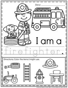 i am a firefighter worksheet for kids to practice writing and coloring