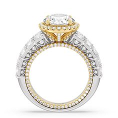 Radiating romance, this stellar ring is the perfect choice for a classic bride who also wants some glamour. The band features a stunning center diamond with a halo of more diamonds for extra sparkle. The shoulders of the band are lined with double rows of princess-cut diamonds that offer excellent brilliance. Amplifying the charm of the ring is a diamond-lined gallery plus a detailed bridge. Infinity Pendant, Classic Brides, Gorgeous Engagement Ring, Lab Grown Diamonds Engagement, Diamond Settings, Princess Cut Diamonds, Conflict Free Diamonds, Bridal Rings, High Quality Jewelry