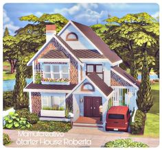 this is an artist's rendering of a two story house with a car parked in front