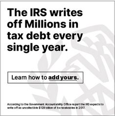 an advertisement with the words tax debt every single year