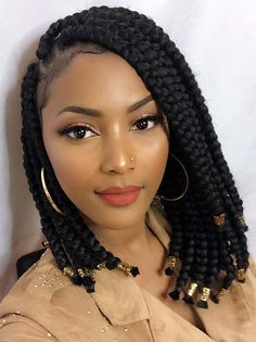 11. Jumbo Short Box Braids Want to try something new and stylish? Then why not choose short braids like these! For this hairstyle, the hair is styled into jumbo box braids where one half of the braids are black and the other half are a dark burgundy shade. By using a bold color on only […] Short Box Braid Hairstyles, Short Box Braid, Box Braid Hairstyles, Box Braids Bob, Trendy We Fryzurach, Bob Braids Hairstyles, Short Box Braids Hairstyles, Short Box Braids, Jumbo Box Braids