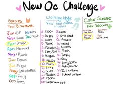 the new oc challenge is written on a whiteboard with black and pink writing