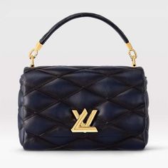 Louis Vuitton LV Women GO-14 MM Navy Blue Lamb Leather Cowhide Leather High-end Quilted Shoulder Bag For Everyday Luxury, Blue Quilted Leather Shoulder Bag, Luxury Blue Quilted Bag, Luxury Quilted Rectangular Bag, Luxury Quilted Shoulder Bag For Evening, High-end Quilted Rectangular Shoulder Bag, Lv Twist, Sheep Leather, Handbag Wallet