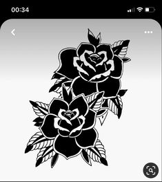 a black and white rose tattoo design on a cell phone with the screen showing it's outline