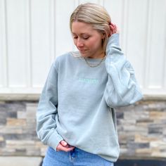 ILLUMINATIONS ✧ Our vintage pigment-dyed sweatshirts are so comfy and lightweight, you won't want to take it off and you'll have it for years! Now in a spring sage color, this crewneck is embroidered for a subtle, monochromatic design so you can wear the magic wherever you are, any day. This sweatshirt has an oversized fit. Model is 5'5" and wearing a size medium. Features 80% ring spun cotton, 20% polyester blend 100% cotton 30 singles face yarn split stitch double needle sewing on all seams Ov Acid Wash Relaxed Fit Sweatshirt For Everyday, Soft-washed Relaxed Fit Sweatshirt For Spring, Faded Cotton Sweatshirt For Spring, Spring Washed Sweatshirt In Relaxed Fit, Spring Washed Relaxed Fit Sweatshirt, Green Washed Long Sleeve Sweatshirt, Faded Casual Sweatshirt For Spring, Spring Washed Crew Sweatshirt, Casual Faded Sweatshirt For Spring