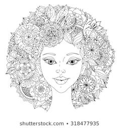 the face of a woman with flowers in her hair and leaves on her head, black and