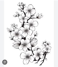 a black and white drawing of flowers