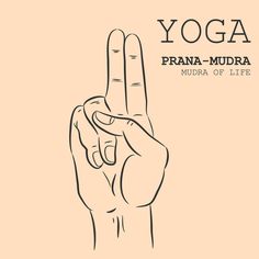 a hand making the v sign with its fingers in front of an inscription yoga prana - mudra