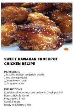 the menu for sweet hawaiian crockpot chicken recipe