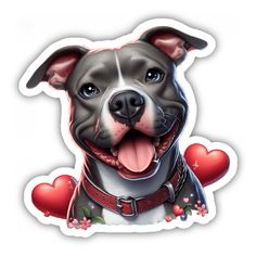 Gray Pitbull Red Hearts Cartoon Pitbull, Pitbull Illustration, Pitbull Cartoon Art, Pitbull Clipart, Grey Pitbull, Colorful Pitbull Art, Backyard Fire, Unique Sticker, Red Heart