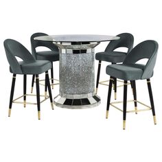 an image of a table and chairs with silver glitter on the back drop down seats