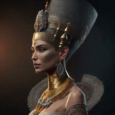 Nefertiti Art, Ancient Egyptian Women, Egyptian Kings And Queens, Goddess Of Egypt, Egyptian Goddess Art, Egypt Concept Art, Gods Of Egypt, Egyptian Beauty