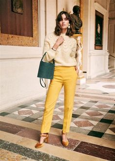 Yellow Straight Leg Pants For Workwear, Yellow Straight Pants For Work, Yellow Straight Pants For Workwear, Chic Yellow Spring Bottoms, Chic Yellow Bottoms For Spring, Yellow High-waisted Workwear Pants, Yellow Bottoms For Spring Workwear, Chic Mustard Bottoms For Spring, Elegant Yellow Pants With Pockets