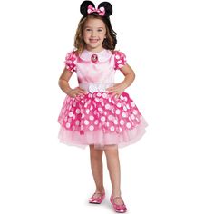 Spend the day at the Mickey Mouse Clubhouse with this adorable Minnie costume. Featuring a pink dress with polka dots and matching mouse ears, this costume is perfect for any little Disney fan! Costume features:Dress with character cameoCharacter headbandGloves not included Size: 4-6. Gender: female. Age Group: adult. Minnie Mouse Costume Kids, Minnie Mouse Costume Toddler, Minnie Mouse Kostüm, Pink Minnie Mouse Costume, Minnie Mouse Halloween Costume, Minnie Costume, Minnie Mouse Costume, Minnie Mouse Halloween, Mouse Dress