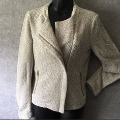 Asymmetrical Moto Tweed Blazer Jacket. Reposhing This Item As It Was Too Big For Me. It Is Still New With Tags. Feel Free To Ask Any Questions. Jacket Has A Potpourri Smell That Will Likely Wash Out But I Haven’t Tried. Fabric Is Cardigan Textured, Not Stiff. Good For Work, Outings, Or Events. Casual White Tweed Jacket For Office, Blue Winter Coat, Beige Blazer, Short Sleeve Jacket, Linen Jacket, Grey Blazer, As It Was, Long Sleeve Blazers, Casual Blazer