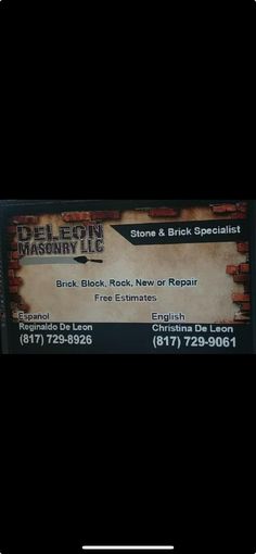 a business card with the words brick and brick special written on it