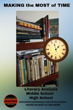 a book shelf with books and a clock on it's side, making the most of time