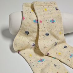 Cute Space Socks - Adorable crew socks featuring moon, stars, and planets. These galaxy-inspired socks are perfect for space lovers, adding a fun and cosmic touch to any outfit. Ideal as a unique gift for her or daily wear! Unisex Custom Pattern Crew Socks are crafted from high-quality cotton, providing exceptional comfort and durability. They're designed to offer a soft touch and breathable wear, making them ideal for everyday wear. 🌼 Usage Scenarios These socks are perfect for anyone who love Moon Socks, Running Socks Women, Space Socks, Intarsia Knitting, Space Lovers, Custom Socks, Running Socks, Street Dance, Moon And Stars