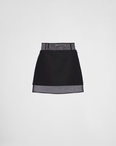 Black Wool Miniskirt With Crinoline | PRADA Prada Clothes, Crinoline Skirt, Prada Collection, Wool Mini Skirt, Midi Skirt Pencil, Triangle Logo, Women Essentials, Flared Skirt, Black Bottoms